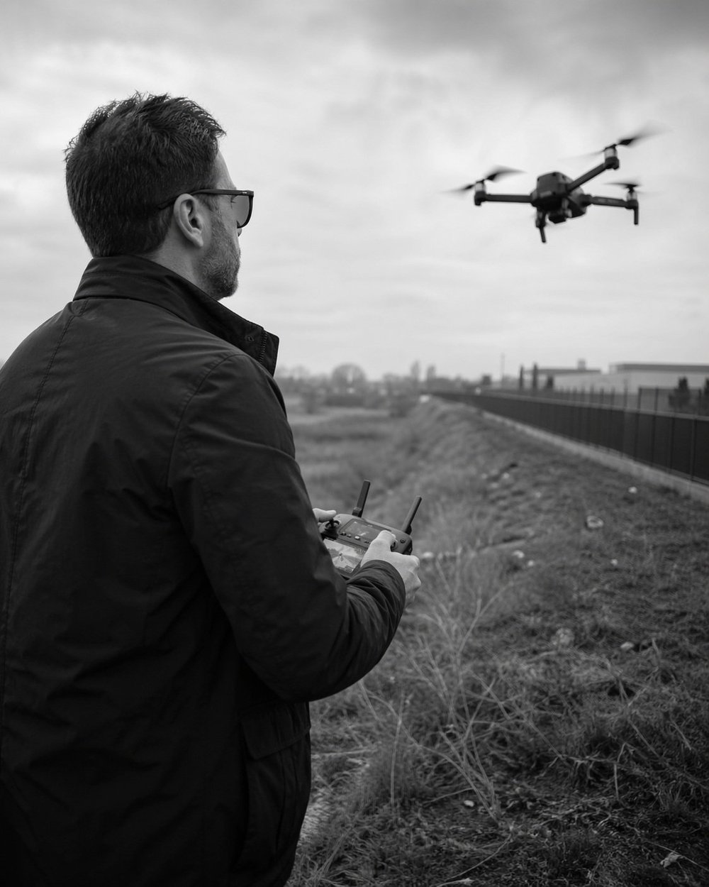 Operator conducting a drone flight in the field
